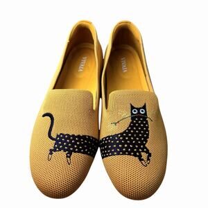Vivaia Womens Embroidered Flats Audrey Yellow Black Cats 7 Halloween Whimsigoth